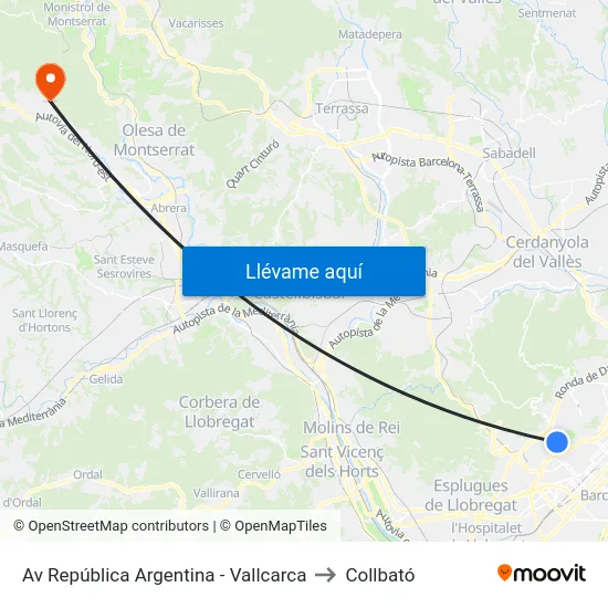 Av República Argentina - Vallcarca to Collbató map