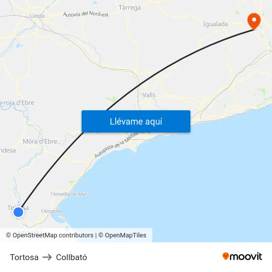 Tortosa to Collbató map