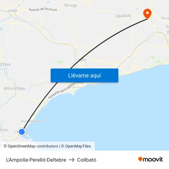 L'Ampolla-Perelló-Deltebre to Collbató map