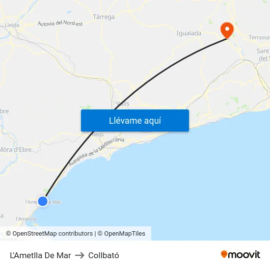 L'Ametlla De Mar to Collbató map