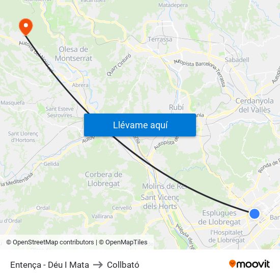 Entença - Déu I Mata to Collbató map