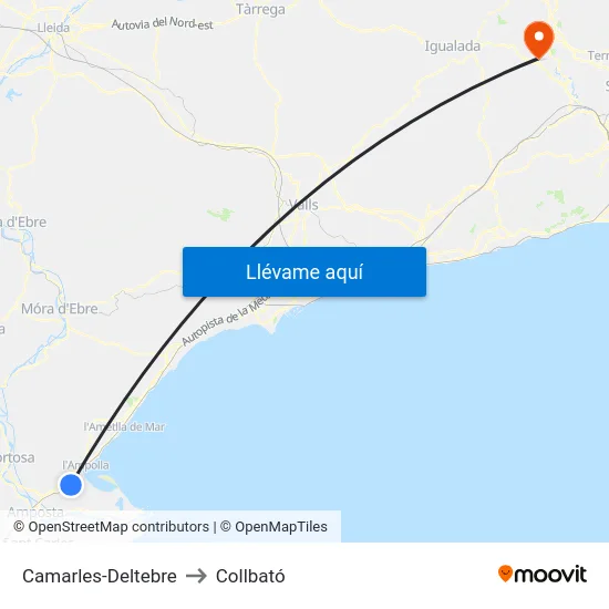 Camarles-Deltebre to Collbató map