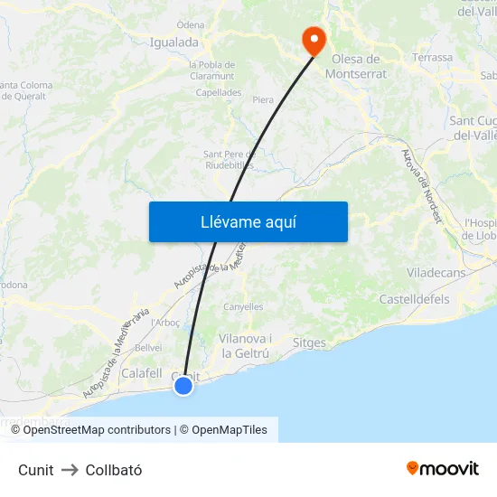 Cunit to Collbató map