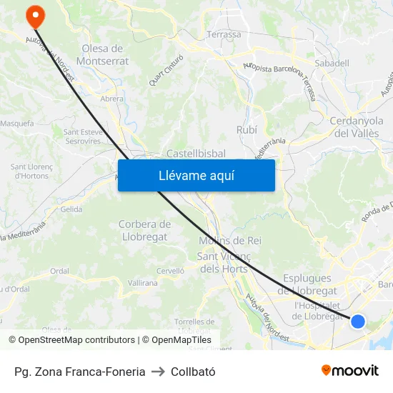 Pg. Zona Franca-Foneria to Collbató map