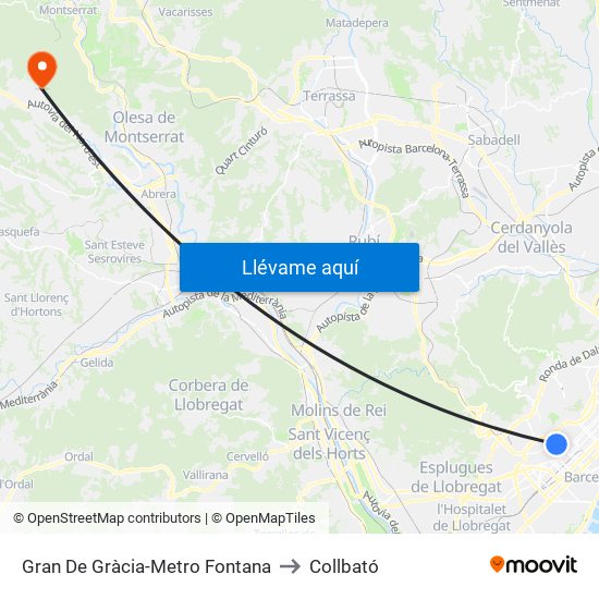 Gran De Gràcia-Metro Fontana to Collbató map