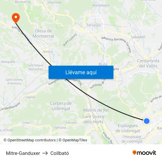 Mitre-Ganduxer to Collbató map
