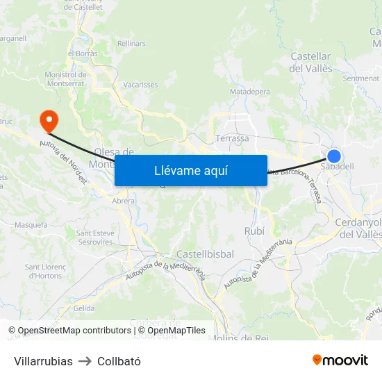 Villarrubias to Collbató map