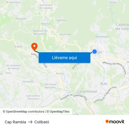 Cap Rambla to Collbató map