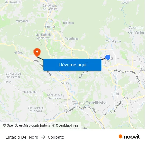 Estacio Del Nord to Collbató map