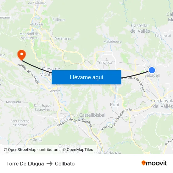 Torre De L'Aigua to Collbató map