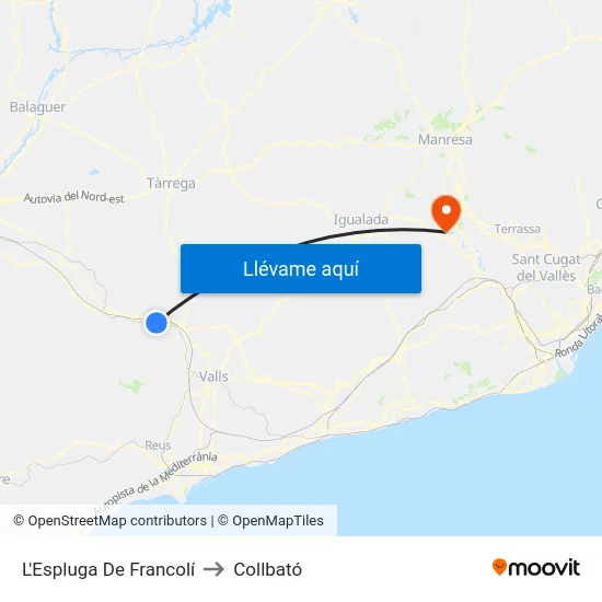 L'Espluga De Francolí to Collbató map
