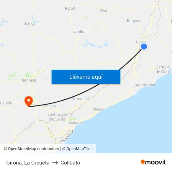 Girona, La Creueta to Collbató map