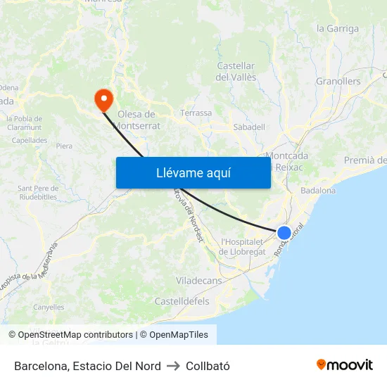 Barcelona, Estacio Del Nord to Collbató map