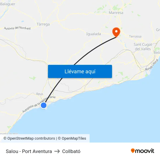 Salou - Port Aventura to Collbató map