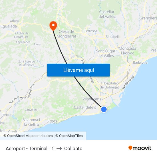 Aeroport - Terminal T1 to Collbató map