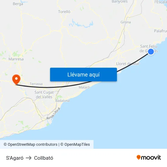 S'Agaró to Collbató map