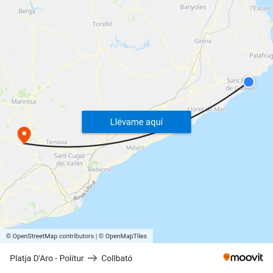 Platja D'Aro - Politur to Collbató map