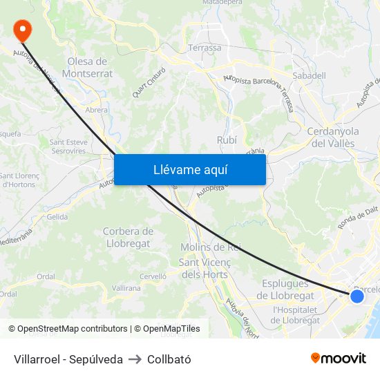 Villarroel - Sepúlveda to Collbató map