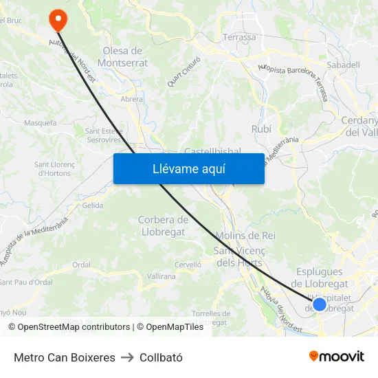 Metro Can Boixeres to Collbató map