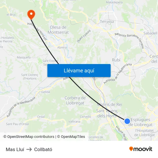 Mas Lluí to Collbató map