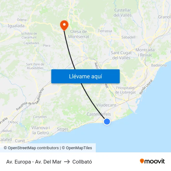 Av. Europa - Av. Del Mar to Collbató map