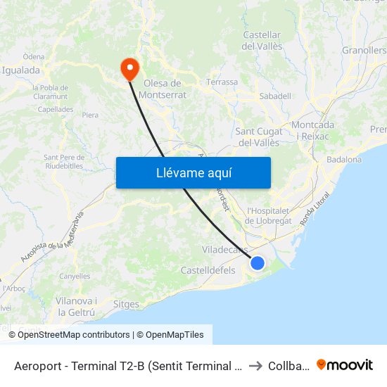 Aeroport - Terminal T2-B (Sentit Terminal T1) to Collbató map