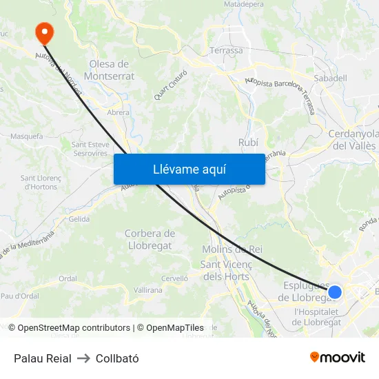 Palau Reial to Collbató map
