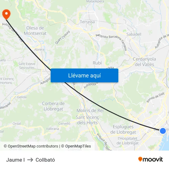 Jaume I to Collbató map