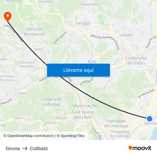 Girona to Collbató map