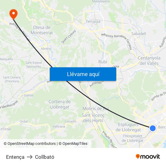 Entença to Collbató map