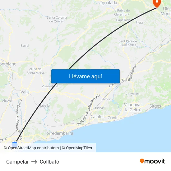 Campclar to Collbató map