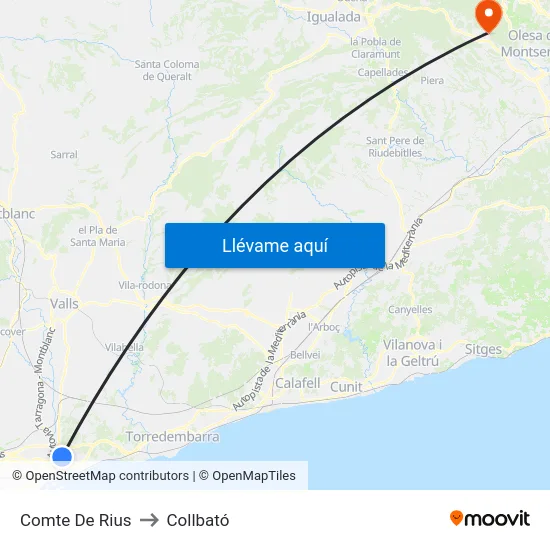 Comte De Rius to Collbató map