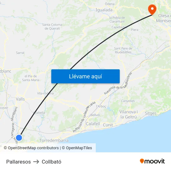 Pallaresos to Collbató map