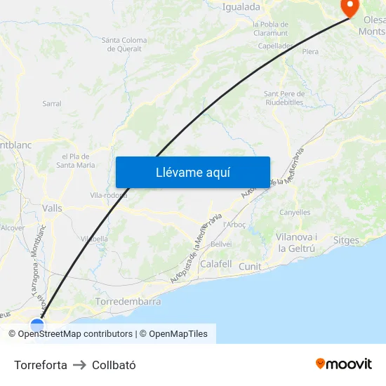 Torreforta to Collbató map