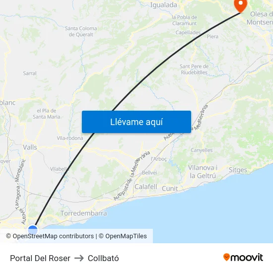 Portal Del Roser to Collbató map