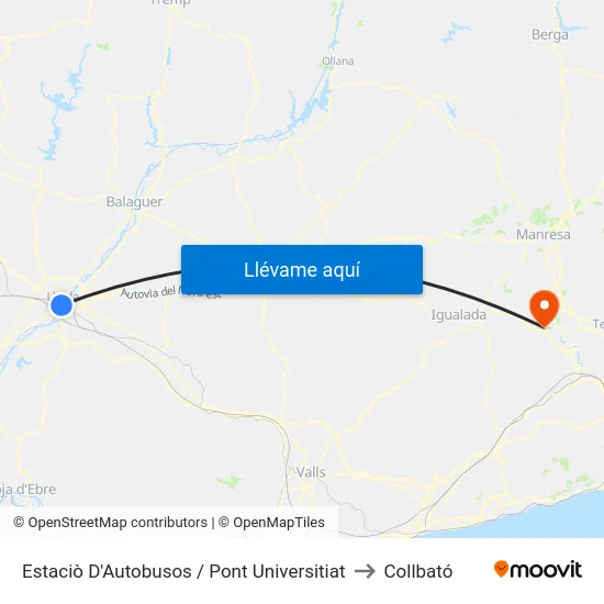 Estaciò D'Autobusos / Pont Universitiat to Collbató map