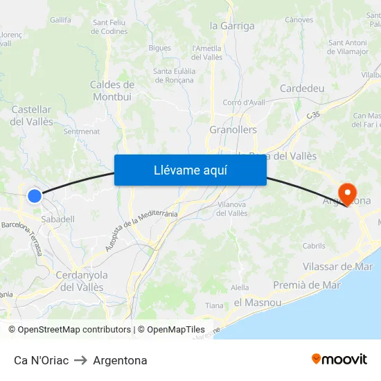 Ca N'Oriac to Argentona map