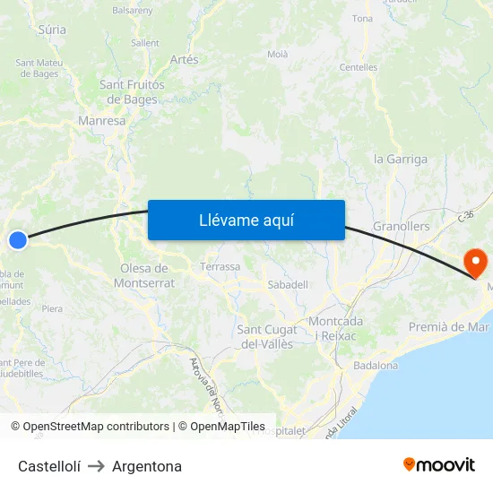 Castellolí to Argentona map