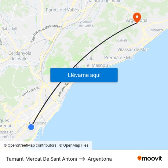 Tamarit-Mercat De Sant Antoni to Argentona map