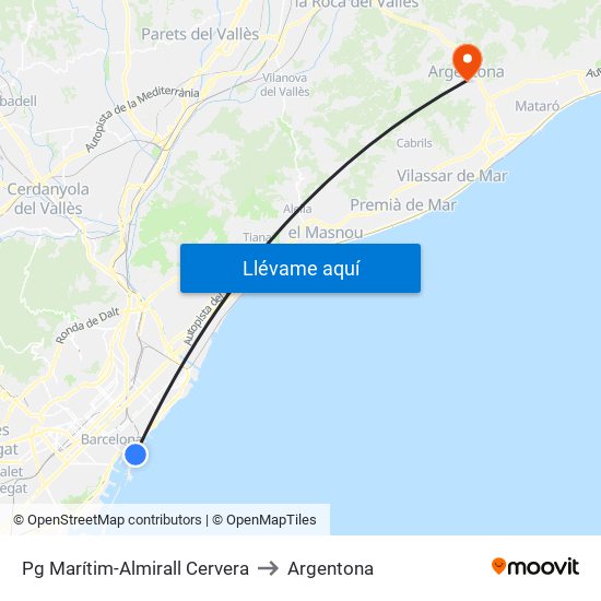 Pg Marítim-Almirall Cervera to Argentona map