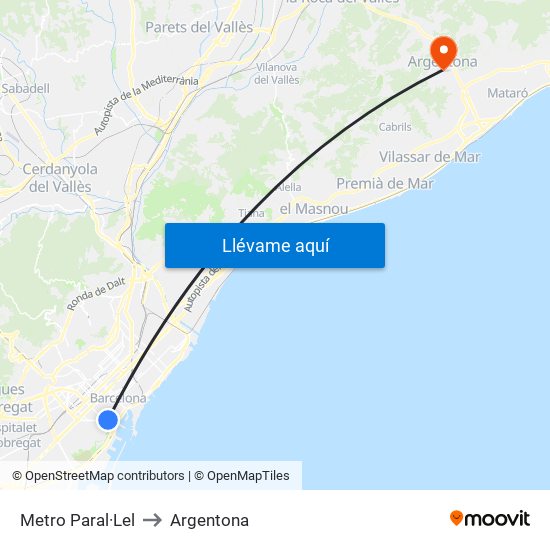 Metro Paral·Lel to Argentona map