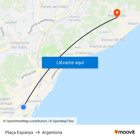 Plaça Espanya to Argentona map