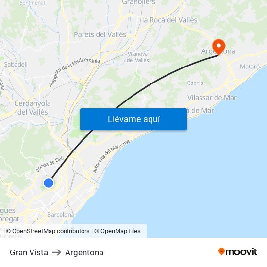 Gran Vista to Argentona map