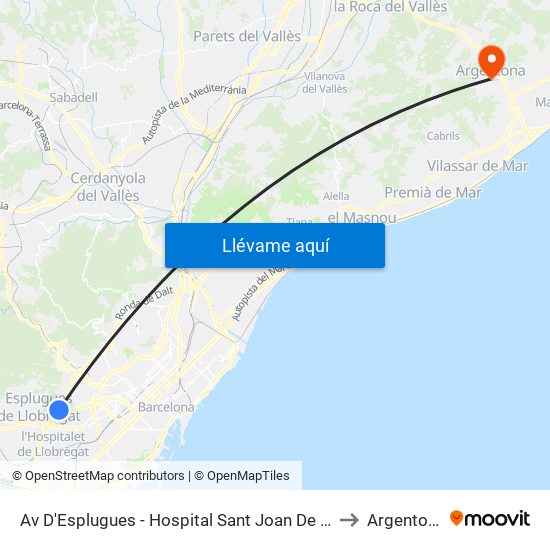 Av D'Esplugues - Hospital Sant Joan De Déu to Argentona map