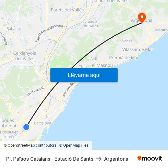 Pl. Països Catalans - Estació De Sants to Argentona map