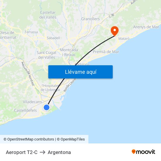 Aeroport T2-C to Argentona map