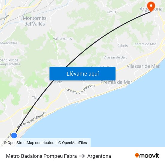 Metro Badalona Pompeu Fabra to Argentona map