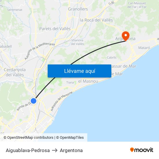 Aiguablava-Pedrosa to Argentona map