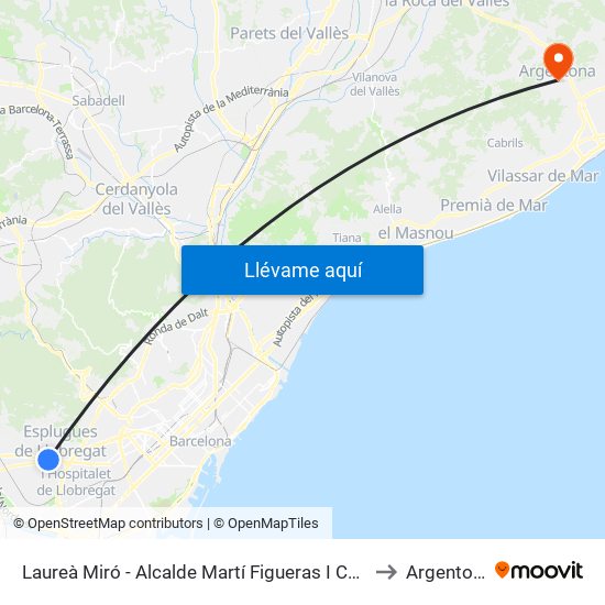 Laureà Miró - Alcalde Martí Figueras I Castillo to Argentona map