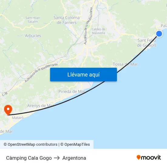 Càmping Cala Gogo to Argentona map